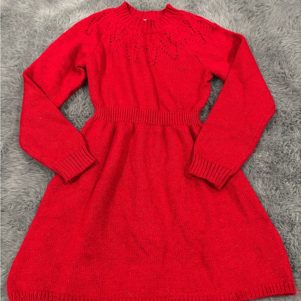 Cat & Jack Girls Red sparkly Knit Sweater Dress | Long Sleeve | Size S (6/7)